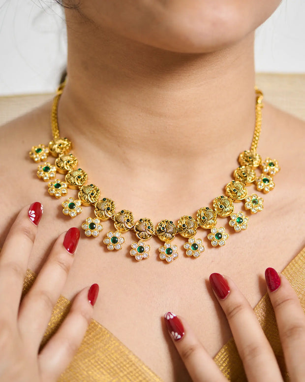 Antique Peacock Floral Necklace