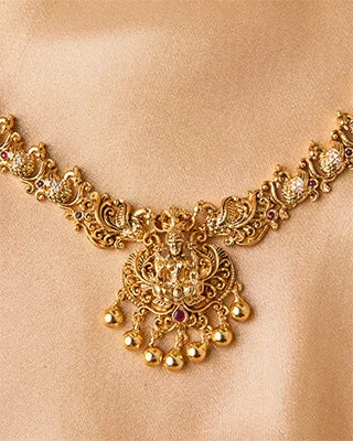 Antique Lakshmi Peacock Necklace in 92.5 Silver