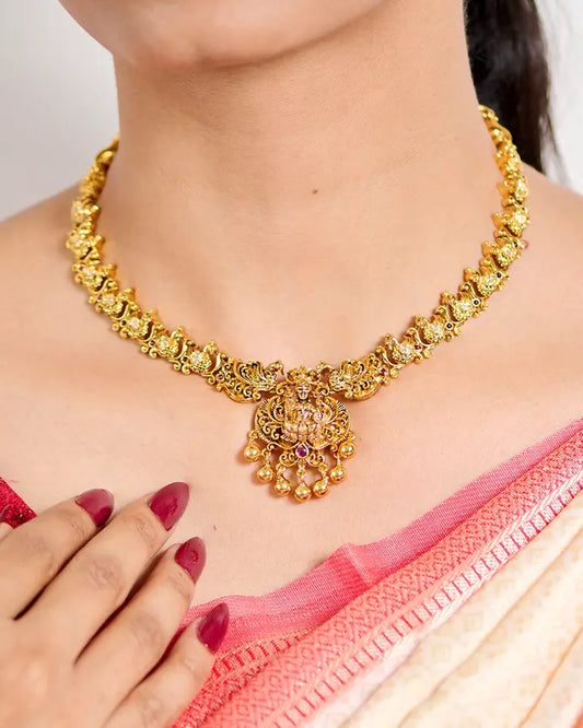 Antique Lakshmi Peacock Necklace in 92.5 Silver