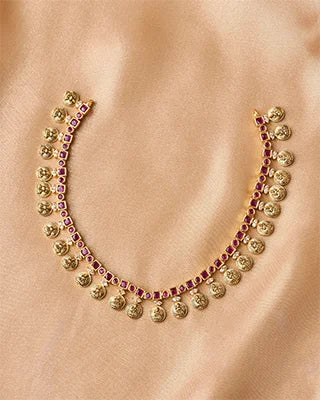 Antique Lakshmi Ruby Stone Necklace in 92.5 Silver
