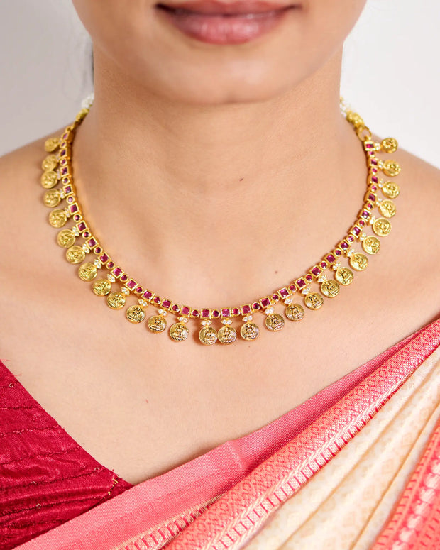 Antique Lakshmi Ruby Stone Necklace