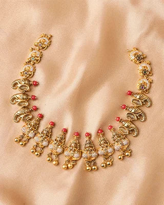 Antique Lakshmi Elephant Necklace in 92.5 Silver