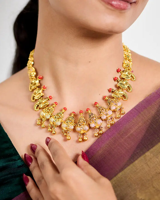 Antique Lakshmi Elephant Necklace in 92.5 Silver