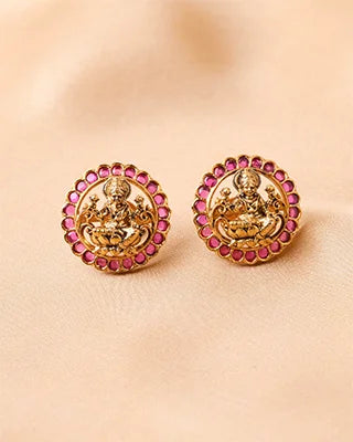 Antique Lakshmi Ruby Studs in 92.5 Silver