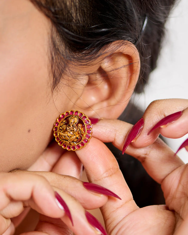 Antique Lakshmi Ruby Studs