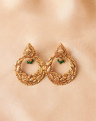 Antique Green Stone Jhumki in 92.5 Silver