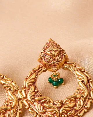 Antique Green Stone Jhumki in 92.5 Silver