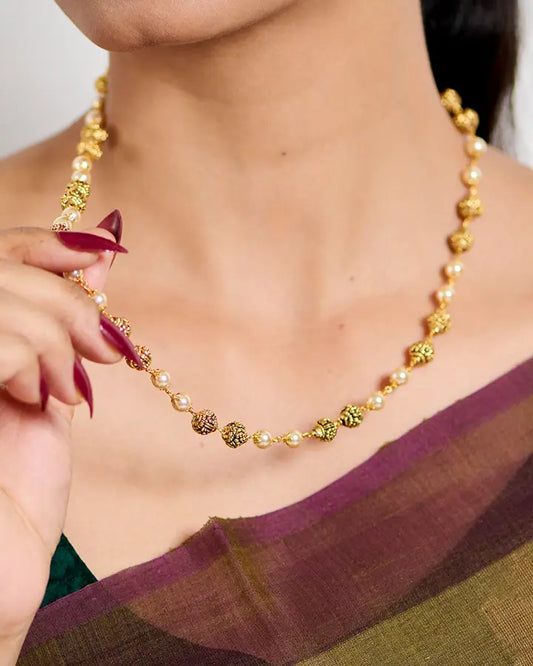 Antique Pearl Gundu Beads Mala in 92.5 Silver