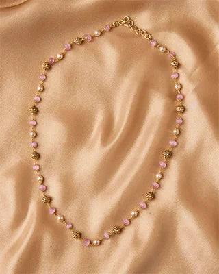 Antique Pink Stone Beads Mala in 92.5 Silver