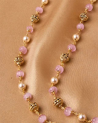 Antique Pink Stone Beads Mala in 92.5 Silver