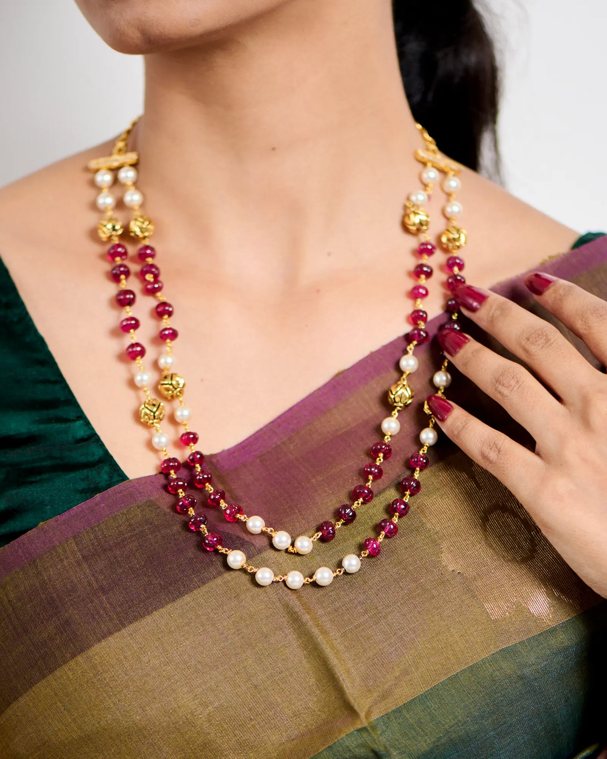Antique 2-Layer Ruby & Pearl Mala