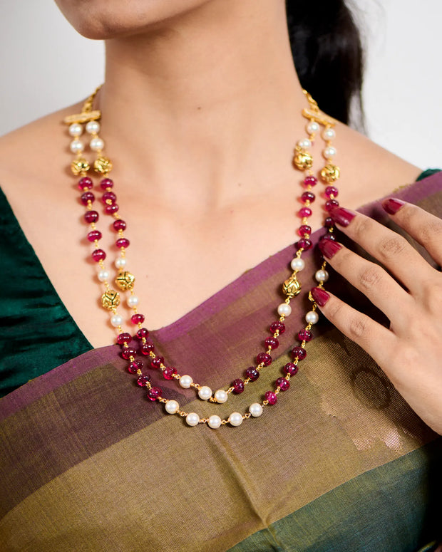 Antique 2-Layer Ruby & Pearl Mala