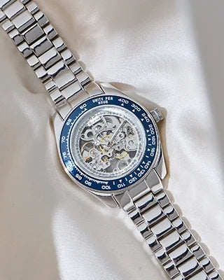 Roxerina Blue Tachymeter Watch in 92.5 Silver