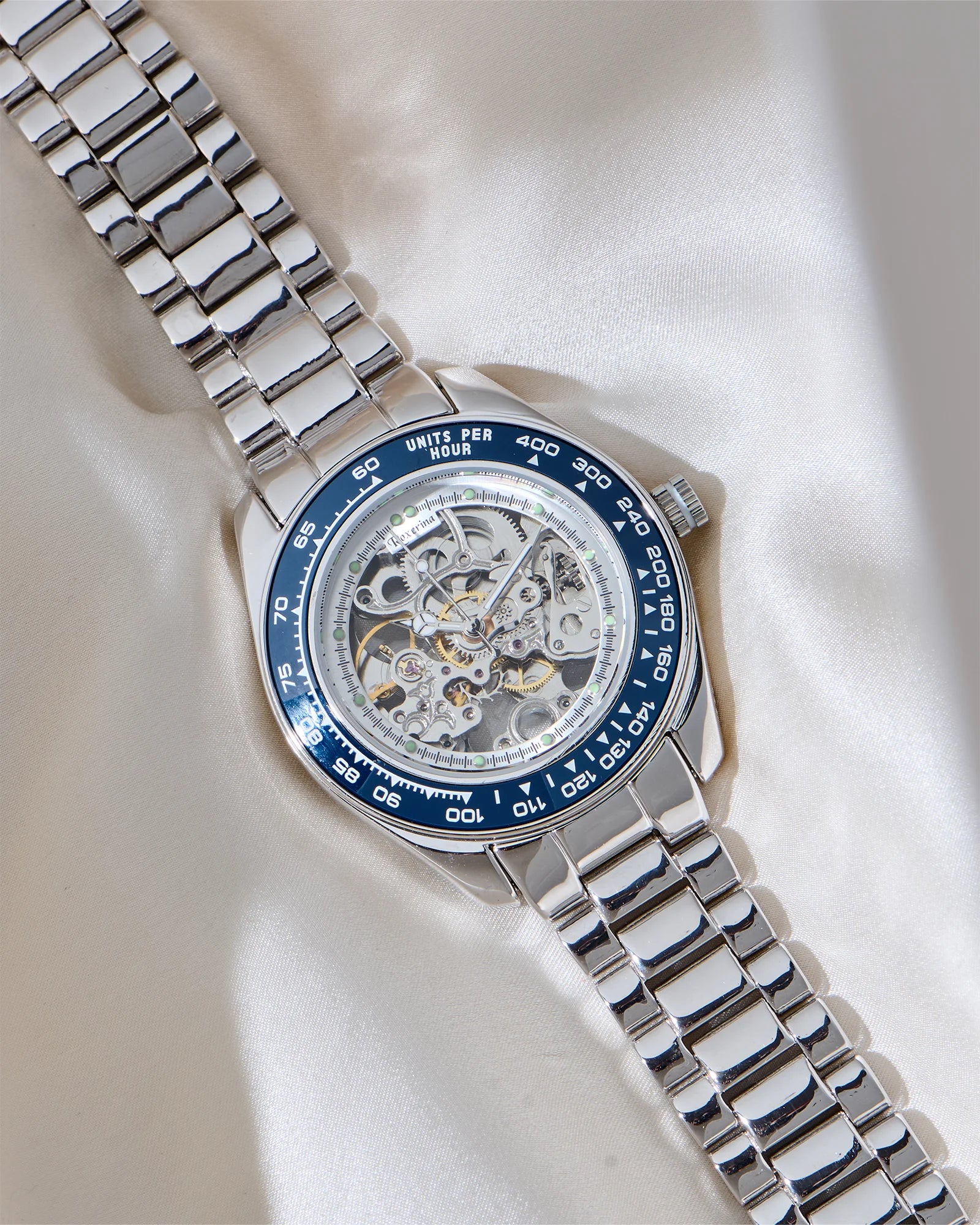 Roxerina Blue Tachymeter Silver Watch