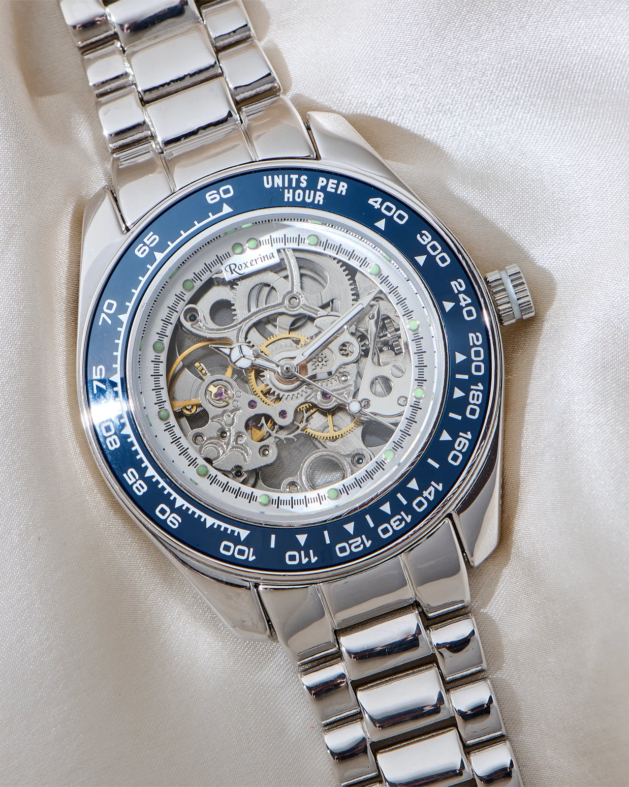 Roxerina Blue Tachymeter Silver Watch