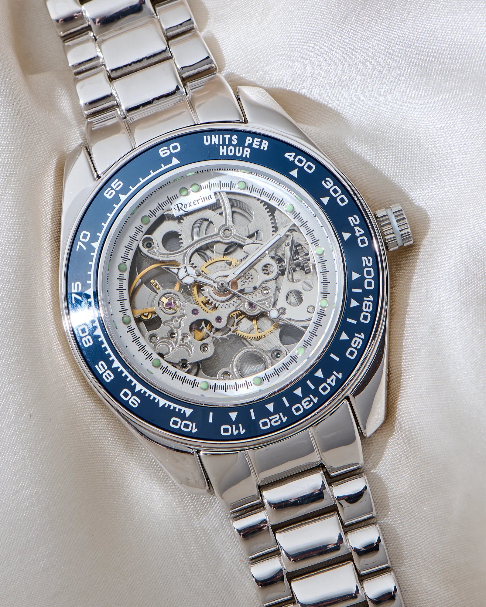 Roxerina Blue Tachymeter Silver Watch
