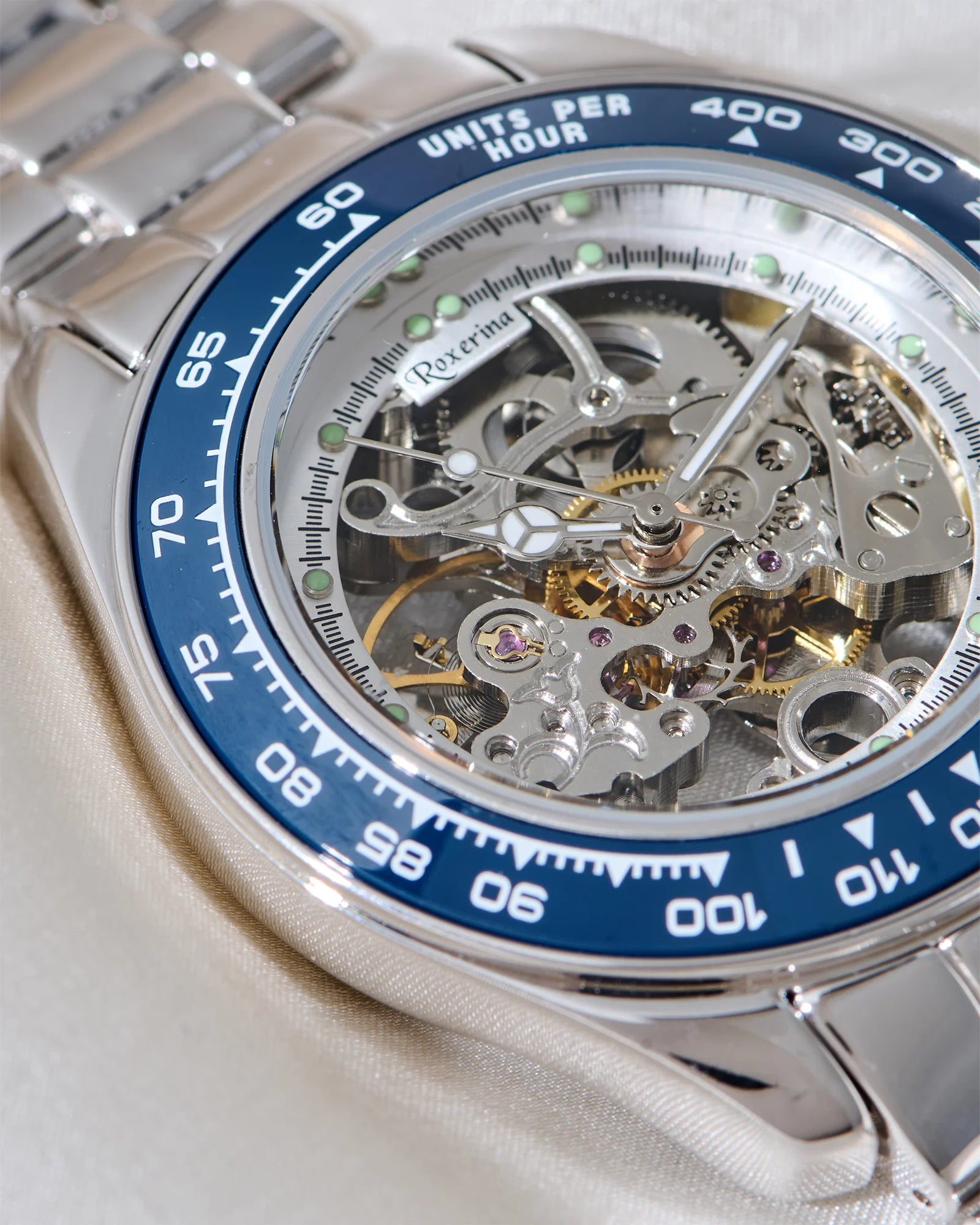 Roxerina Blue Tachymeter Silver Watch