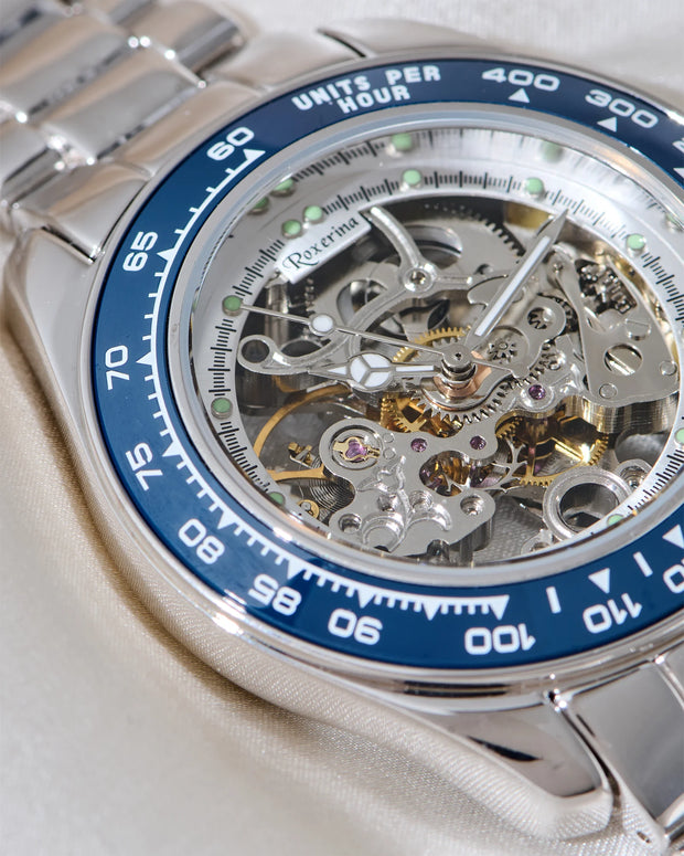 Roxerina Blue Tachymeter Silver Watch