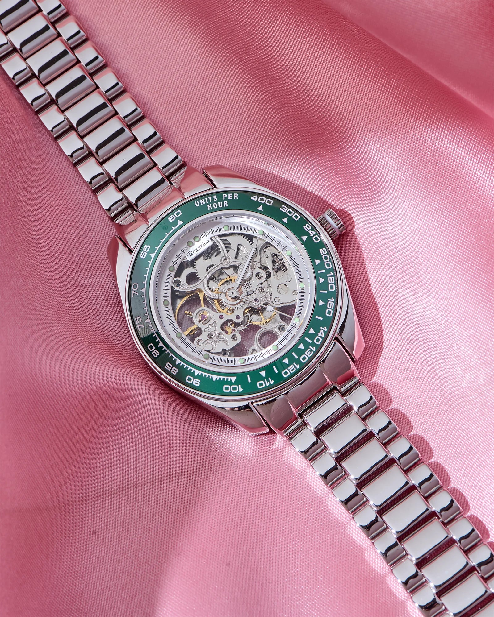 Roxerina Green Tachymeter Silver Watch