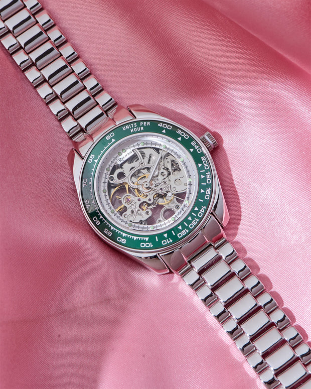 Roxerina Green Tachymeter Silver Watch