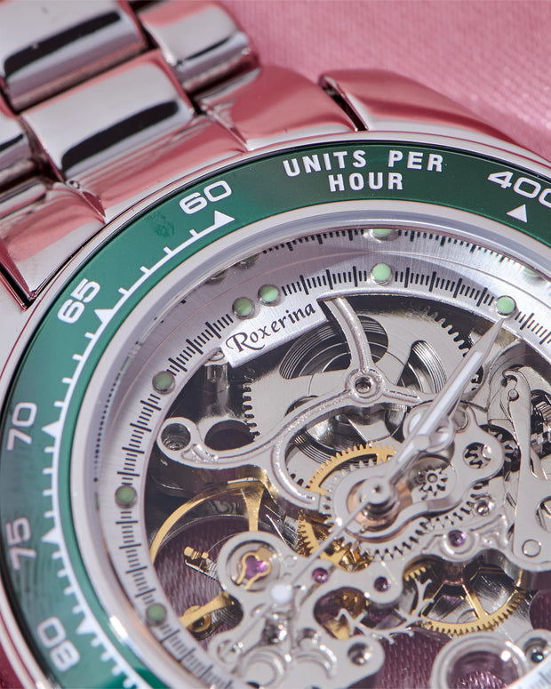 Roxerina Green Tachymeter Silver Watch