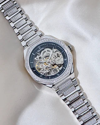 Black Stone Watch in 92.5 Silver