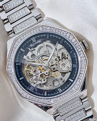 Black Stone Watch in 92.5 Silver