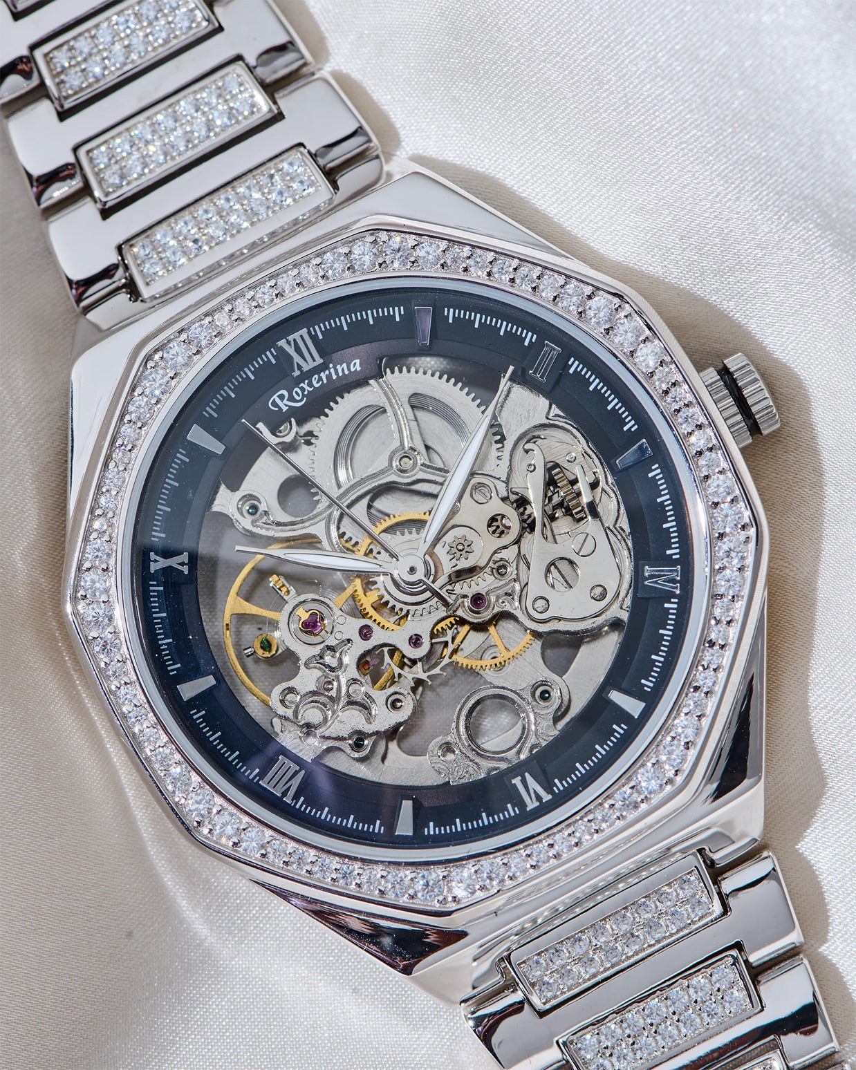Roxerina Hexa Black Stone Silver Watch