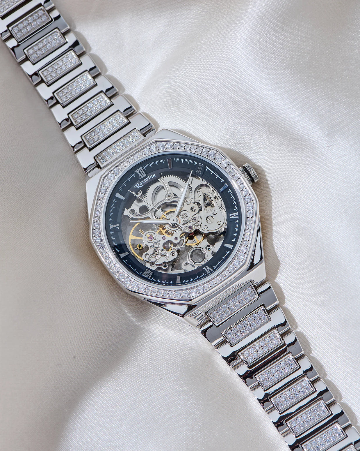 Roxerina Hexa Black Stone Silver Watch
