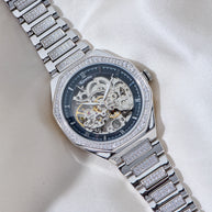 Roxerina Hexa Black Stone Silver Watch