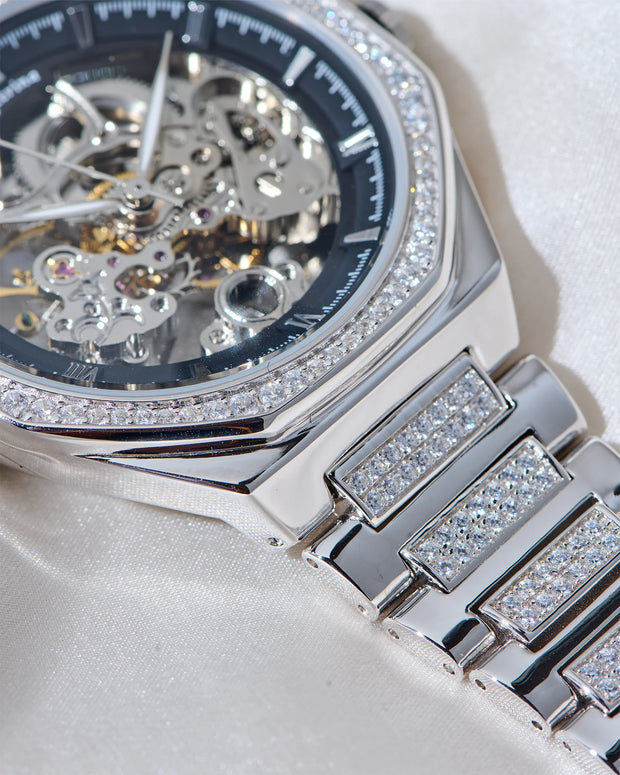 Roxerina Hexa Black Stone Silver Watch