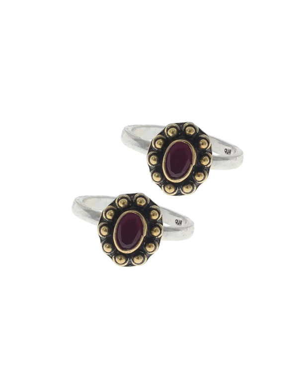 Ruby Royale: Antique Gold Toe Bichudi in 92.5 Silver