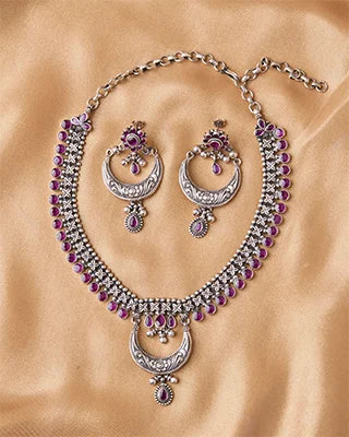 Rajasthani Chandrika Necklace Set in 92.5 Silver