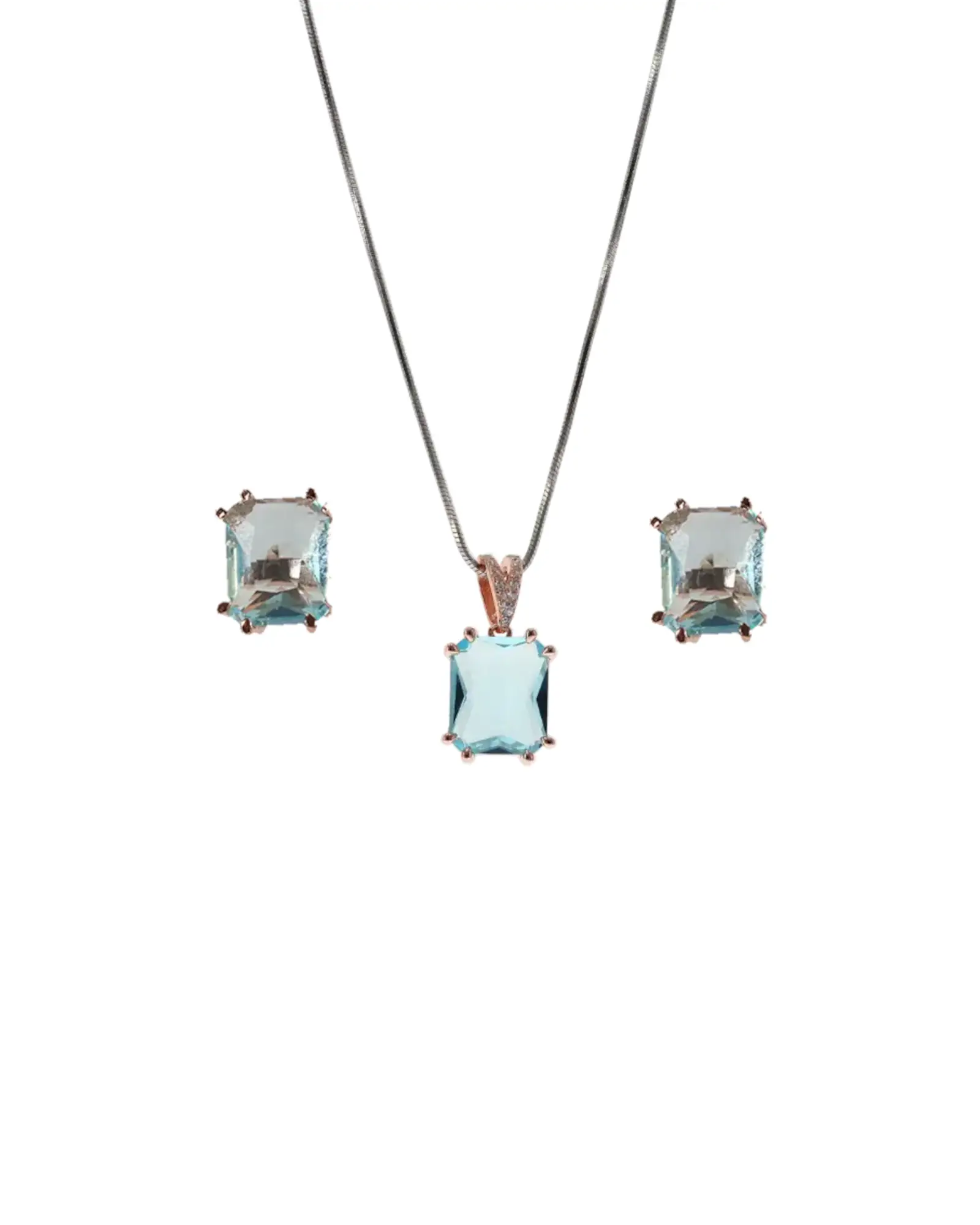 Aqua Rose Charm Duo Necklace