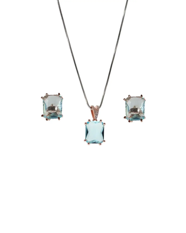 Aqua Rose Charm Duo Necklace in 92.5 Silver