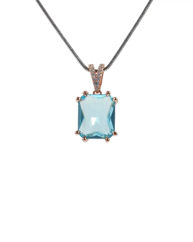 Aqua Rose Charm Duo Necklace