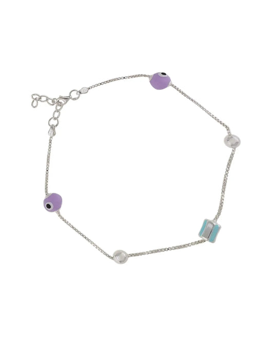 Charmed Eyes Colourful Evil Eye Anklet in 92.5 Silver