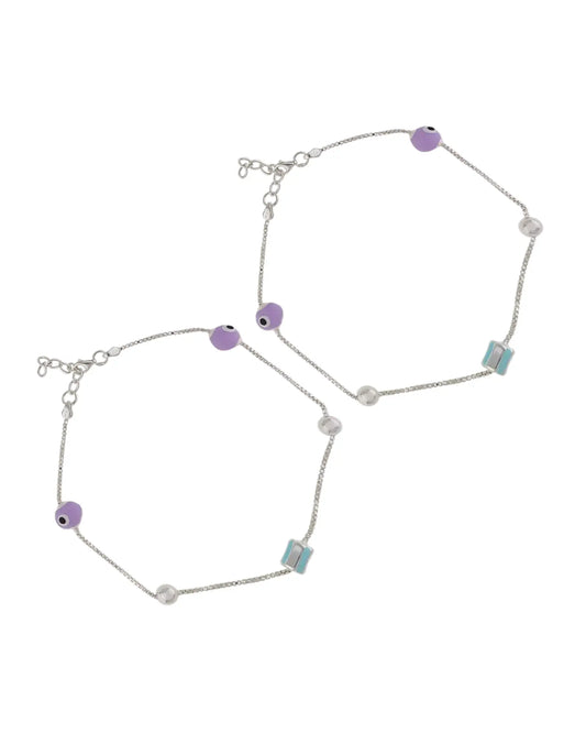 Charmed Eyes Colourful Evil Eye Anklet in 92.5 Silver