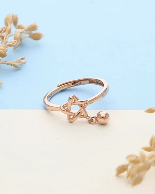 Celestial Charm: Adjustable Rose Gold Star Ring in 92.5 Silver
