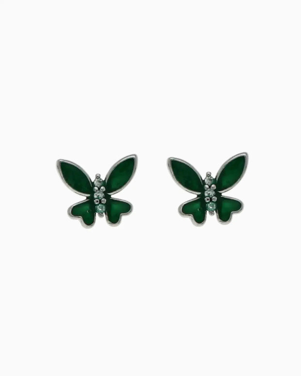 Whimsical Emerald Butterfly Studs in 92.5 Silver