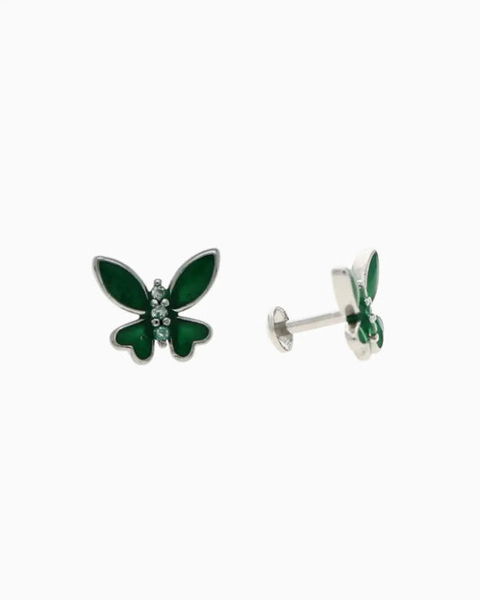 Whimsical Emerald Butterfly Studs in 92.5 Silver