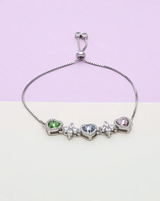 Heart & Stone Charm Bracelet in 92.5 Silver