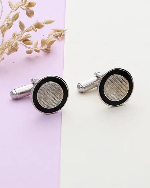 Black Circle Cufflinks in 92.5 Silver