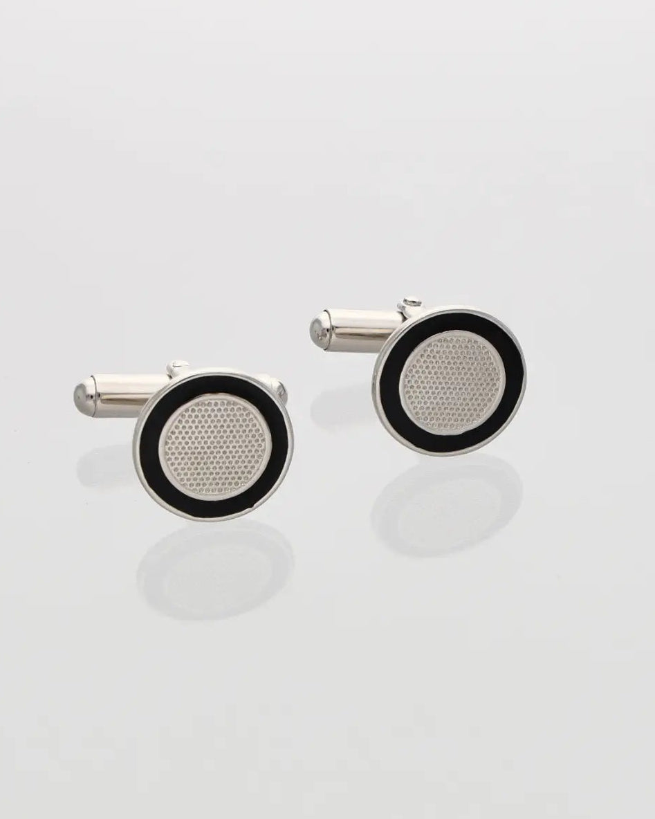 Black Circle Cufflinks in 92.5 Silver