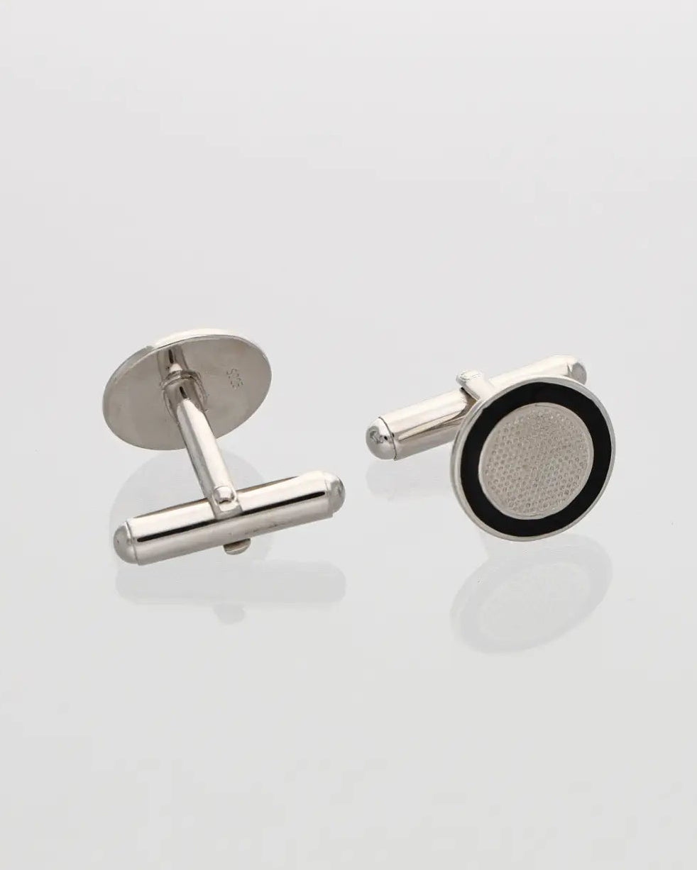 Black Circle Cufflinks in 92.5 Silver
