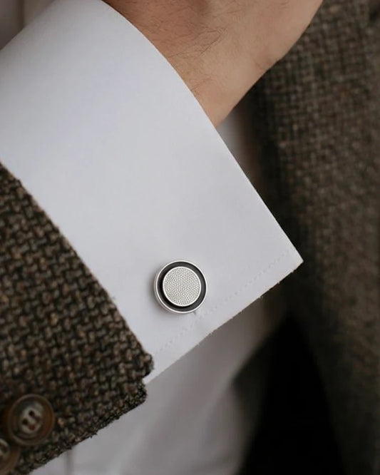 Black Circle Cufflinks in 92.5 Silver