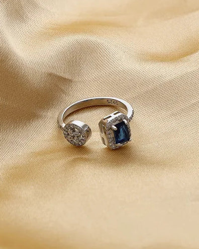 Blue Radiance Adjustable Ring in 92.5 Silver