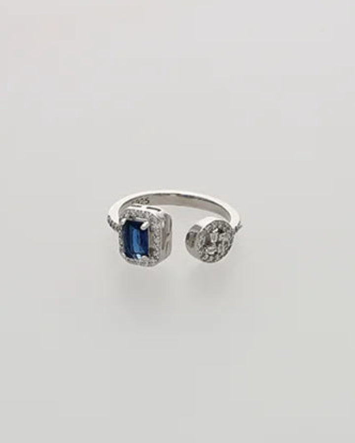 Blue Adjustable Ring in 92.5 Silver