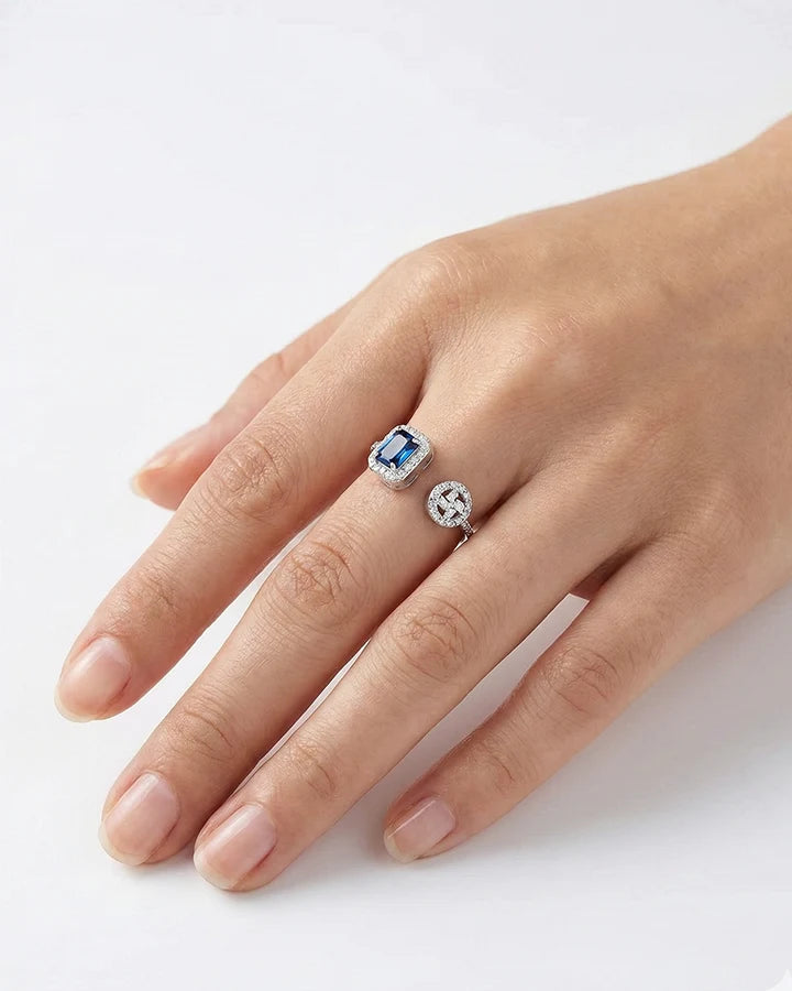 Blue Adjustable Ring in 92.5 Silver