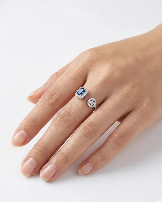 Blue Adjustable Ring in 92.5 Silver